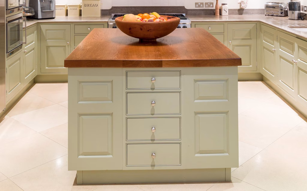 Island - Kitchen, Green Pained, Chelsea, London - TIM WOOD Island - Kitchen, Green Pained, Chelsea, London