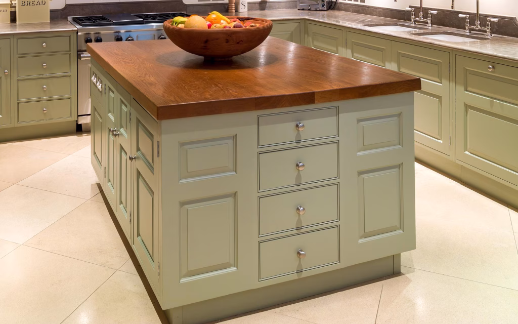 Kitchen Island, Green Pained, Chelsea, London - TIM WOOD Kitchen Island, Green Pained, Chelsea, London